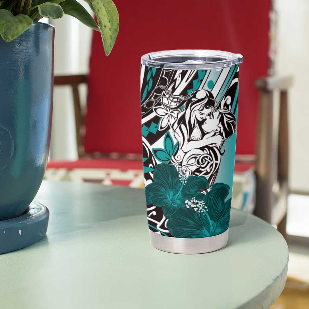 Polynesian Valentine Tumbler Cup Couple Floral Unique Teal Version