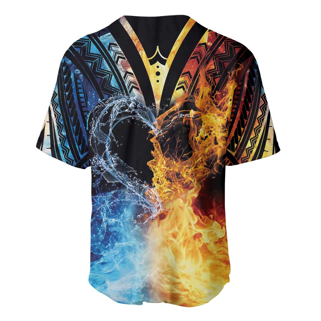 Personalised Polynesian Heart In Fire And Water Baseball Jersey Romantic Elements LT01 - Polynesian Pride