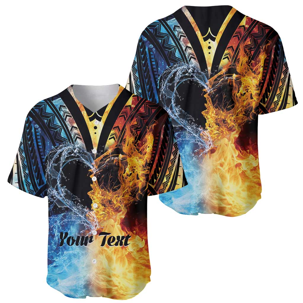 Personalised Polynesian Heart In Fire And Water Baseball Jersey Romantic Elements LT01 - Polynesian Pride
