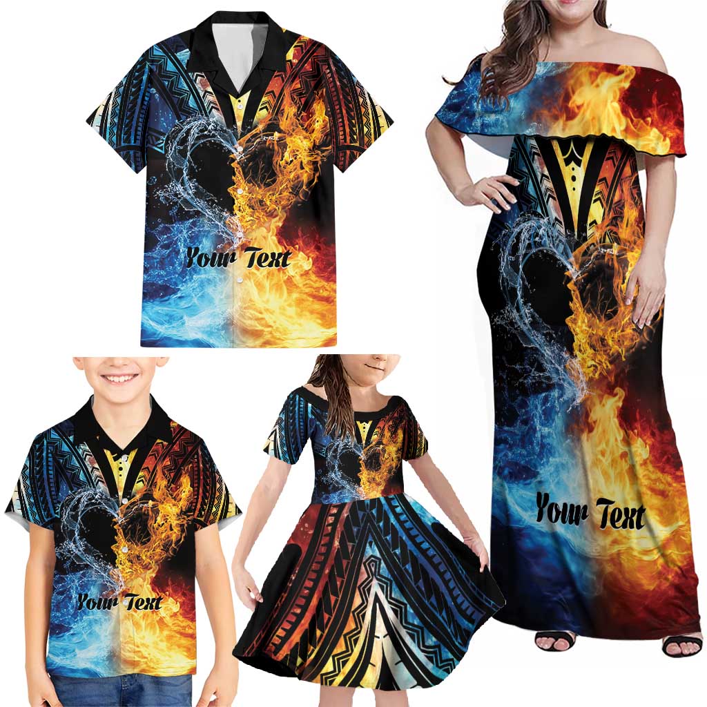 Personalised Polynesian Heart In Fire And Water Family Matching Off Shoulder Maxi Dress and Hawaiian Shirt Romantic Elements LT01 - Polynesian Pride