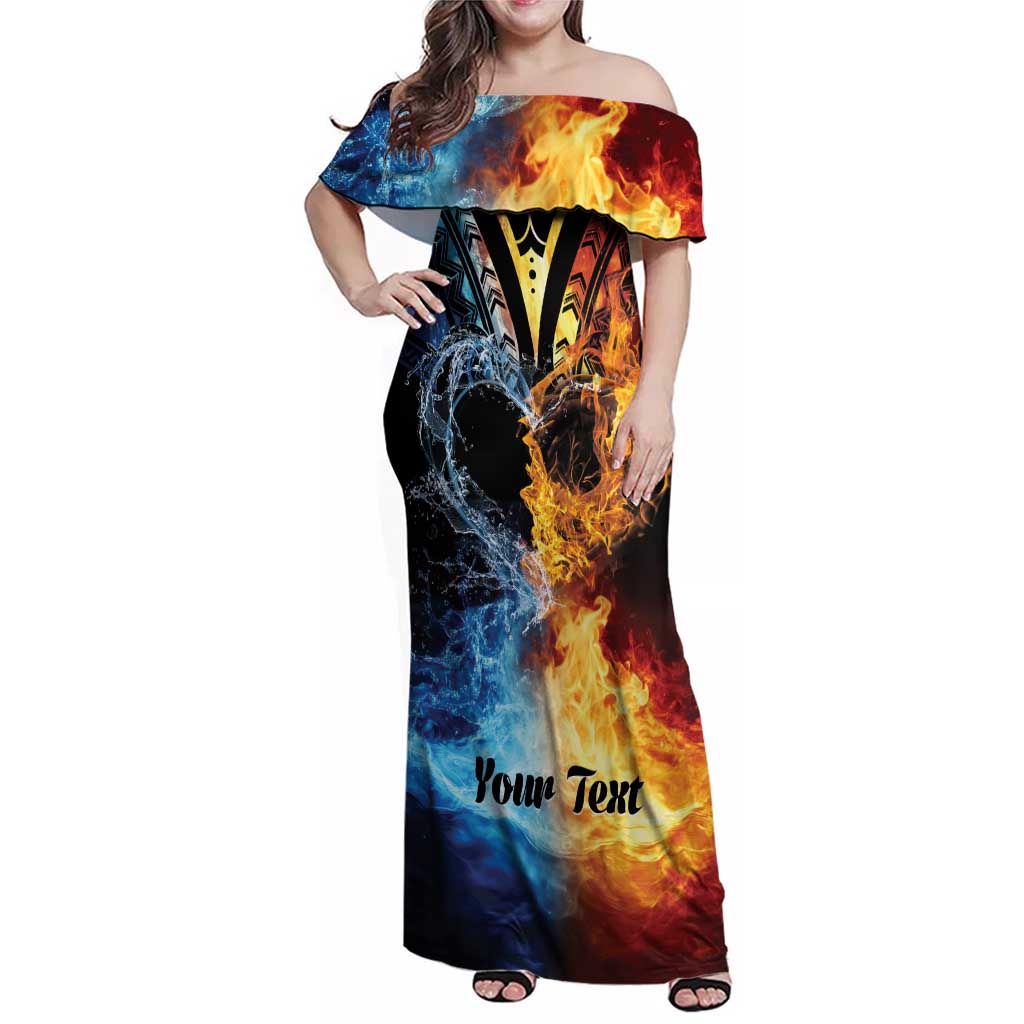 Personalised Polynesian Heart In Fire And Water Family Matching Off Shoulder Maxi Dress and Hawaiian Shirt Romantic Elements LT01 Mom's Dress Colorful - Polynesian Pride