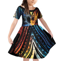 Personalised Polynesian Heart In Fire And Water Family Matching Off Shoulder Short Dress and Hawaiian Shirt Romantic Elements LT01 Daughter's Dress Colorful - Polynesian Pride
