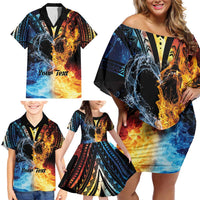 Personalised Polynesian Heart In Fire And Water Family Matching Off Shoulder Short Dress and Hawaiian Shirt Romantic Elements LT01 - Polynesian Pride