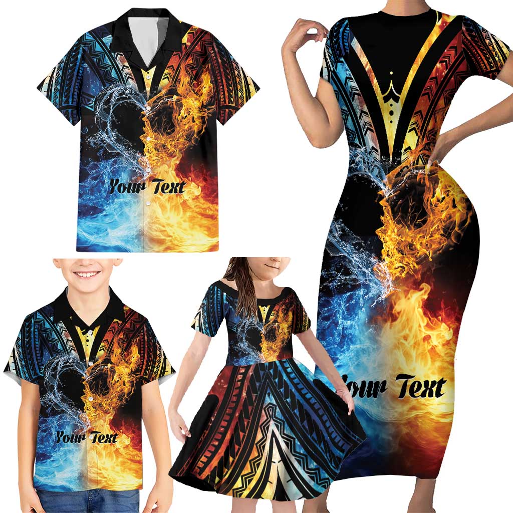 Personalised Polynesian Heart In Fire And Water Family Matching Short Sleeve Bodycon Dress and Hawaiian Shirt Romantic Elements LT01 - Polynesian Pride