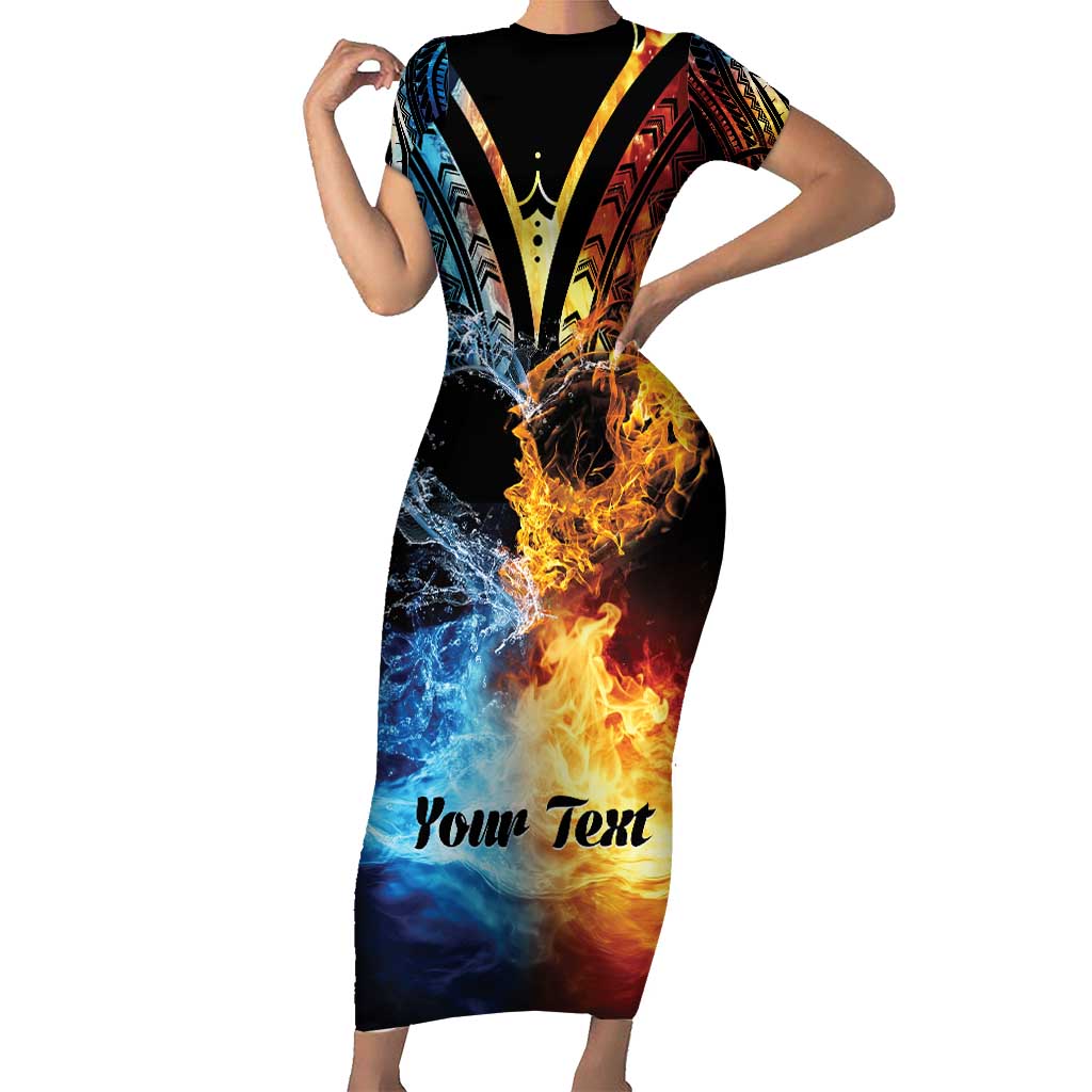 Personalised Polynesian Heart In Fire And Water Family Matching Short Sleeve Bodycon Dress and Hawaiian Shirt Romantic Elements LT01 Mom's Dress Colorful - Polynesian Pride