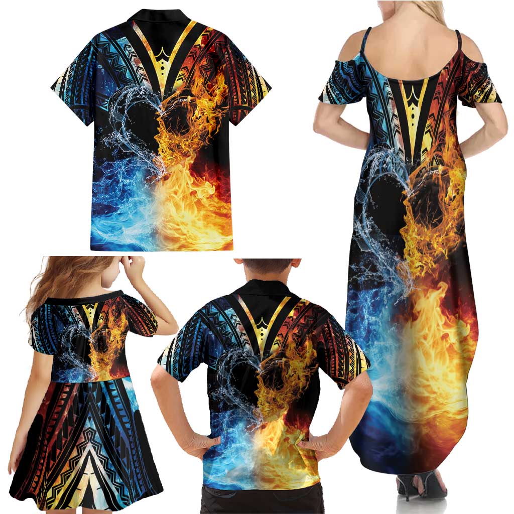 Personalised Polynesian Heart In Fire And Water Family Matching Summer Maxi Dress and Hawaiian Shirt Romantic Elements LT01 - Polynesian Pride