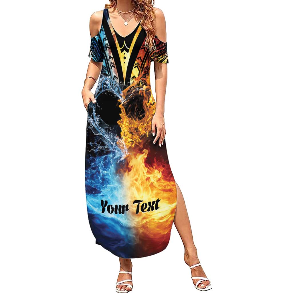 Personalised Polynesian Heart In Fire And Water Family Matching Summer Maxi Dress and Hawaiian Shirt Romantic Elements LT01 Mom's Dress Colorful - Polynesian Pride