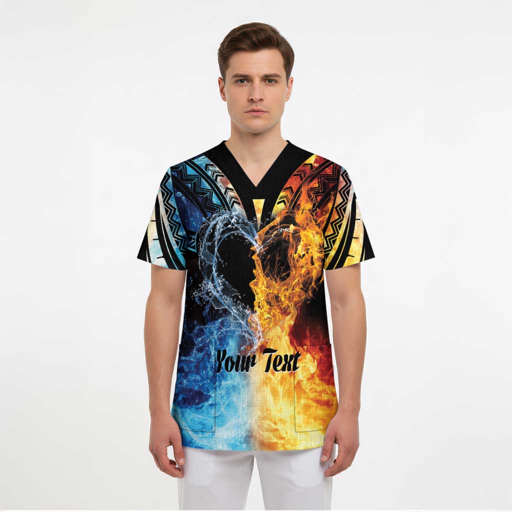 Personalised Polynesian Heart In Fire And Water Scrub Top Romantic Elements - Polynesian Pride