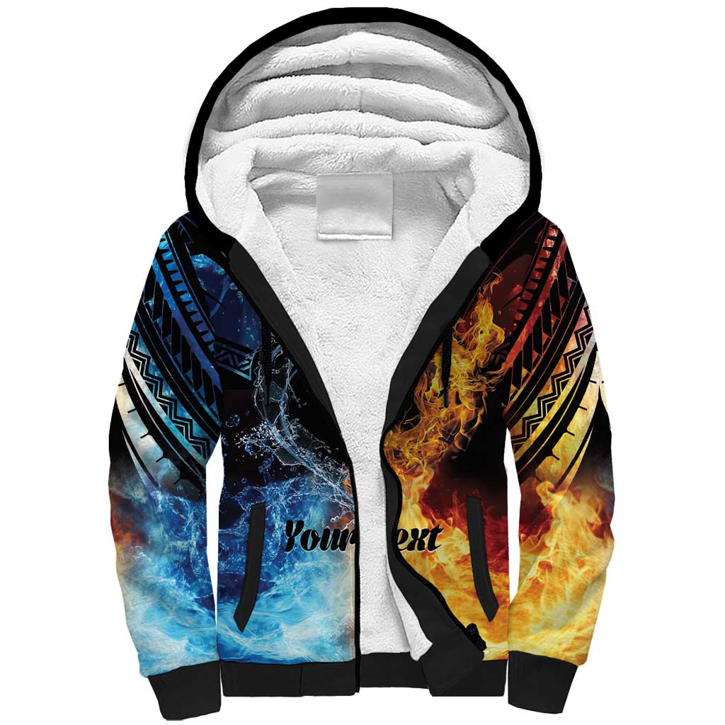 Personalised Polynesian Heart In Fire And Water Sherpa Hoodie Romantic Elements