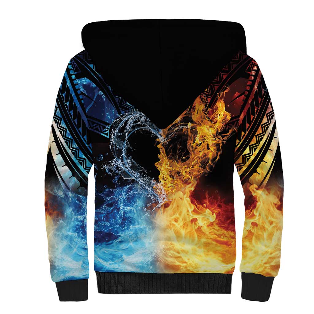 Personalised Polynesian Heart In Fire And Water Sherpa Hoodie Romantic Elements