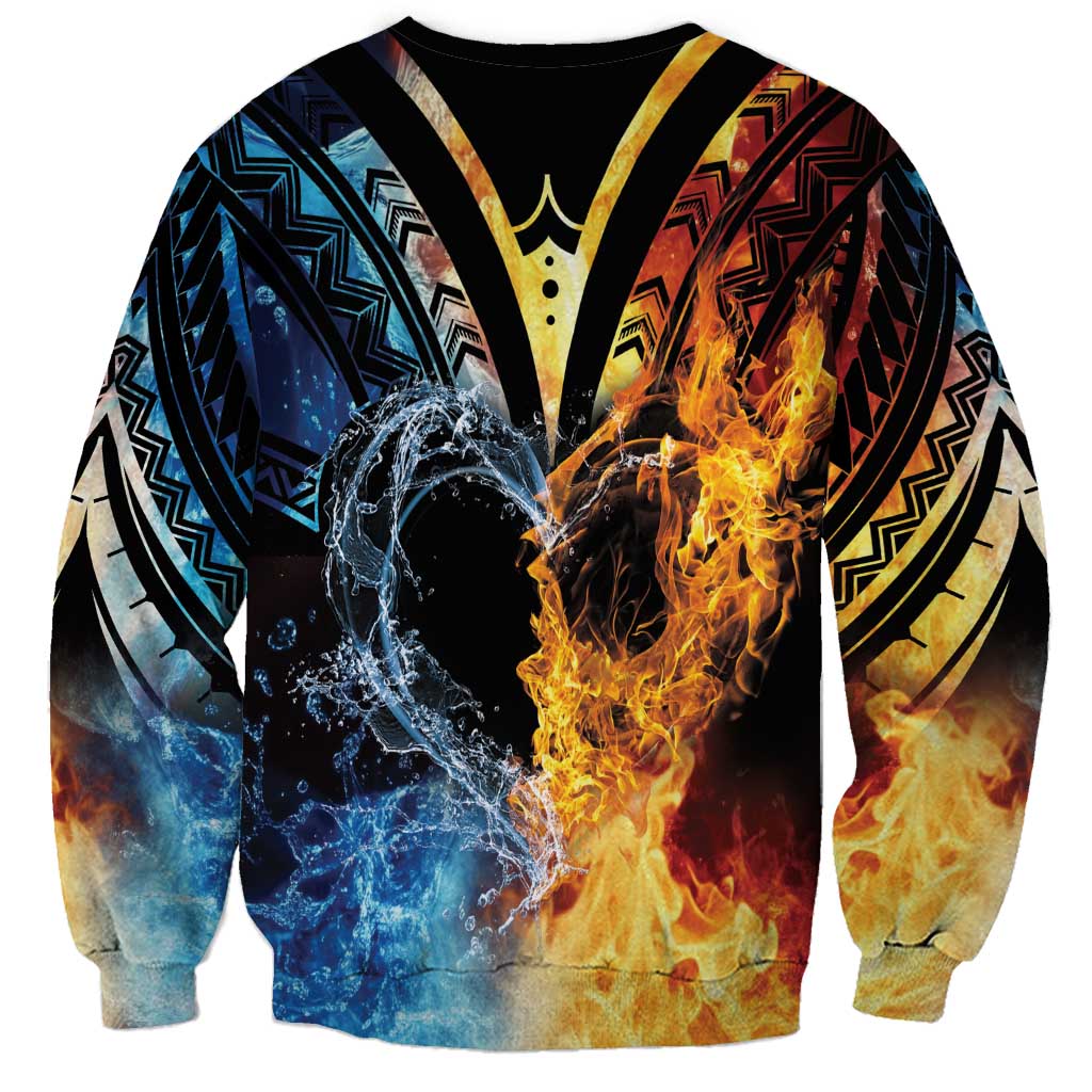 Personalised Polynesian Heart In Fire And Water Sweatshirt Romantic Elements LT01 - Polynesian Pride