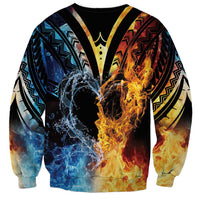 Personalised Polynesian Heart In Fire And Water Sweatshirt Romantic Elements LT01 - Polynesian Pride