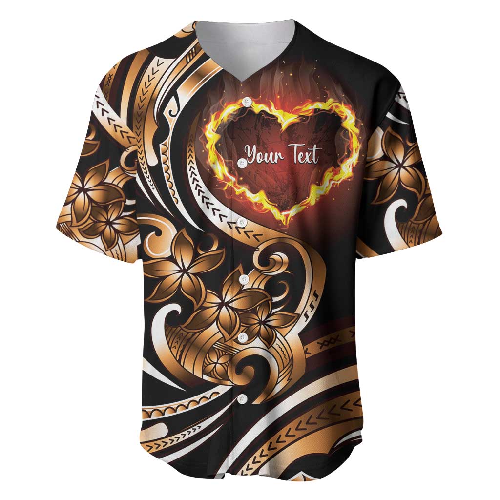 Personalised Polynesian Fiery Heart Baseball Jersey Passionate Love LT01 Black - Polynesian Pride