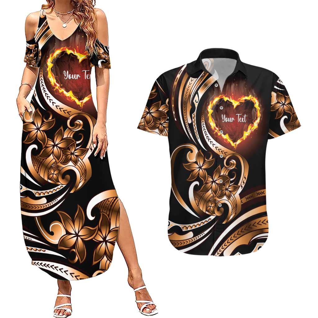 Personalised Polynesian Fiery Heart Couples Matching Summer Maxi Dress and Hawaiian Shirt Passionate Love LT01 Black - Polynesian Pride
