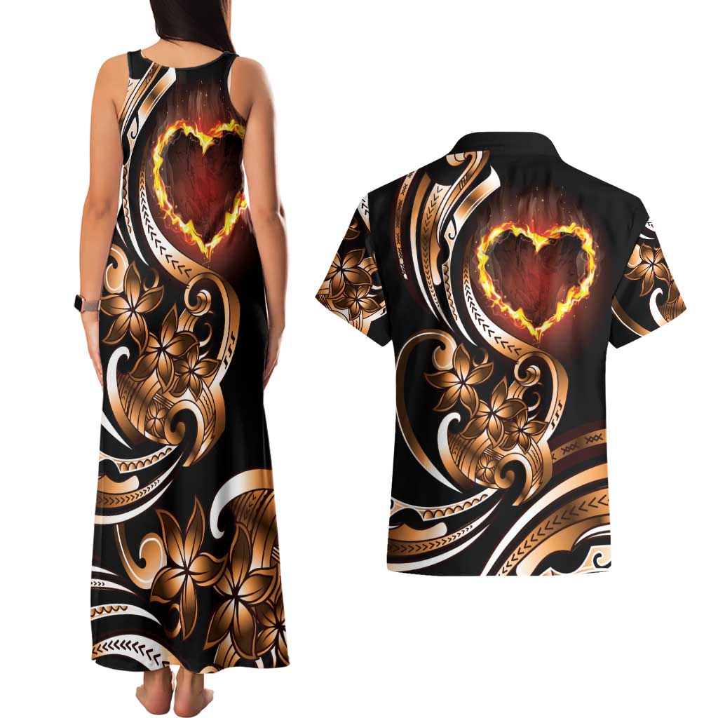 Personalised Polynesian Fiery Heart Couples Matching Tank Maxi Dress and Hawaiian Shirt Passionate Love LT01 - Polynesian Pride