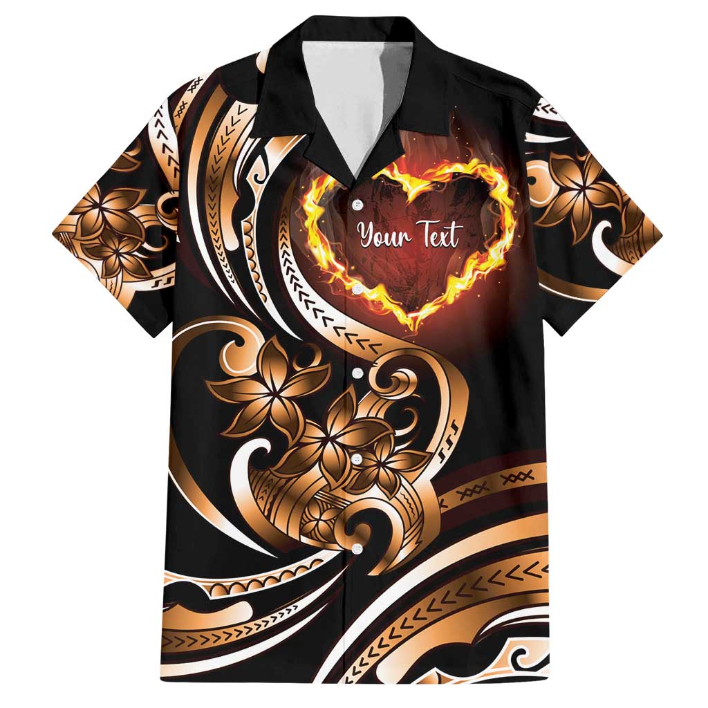 Personalised Polynesian Fiery Heart Family Matching Off Shoulder Short Dress and Hawaiian Shirt Passionate Love