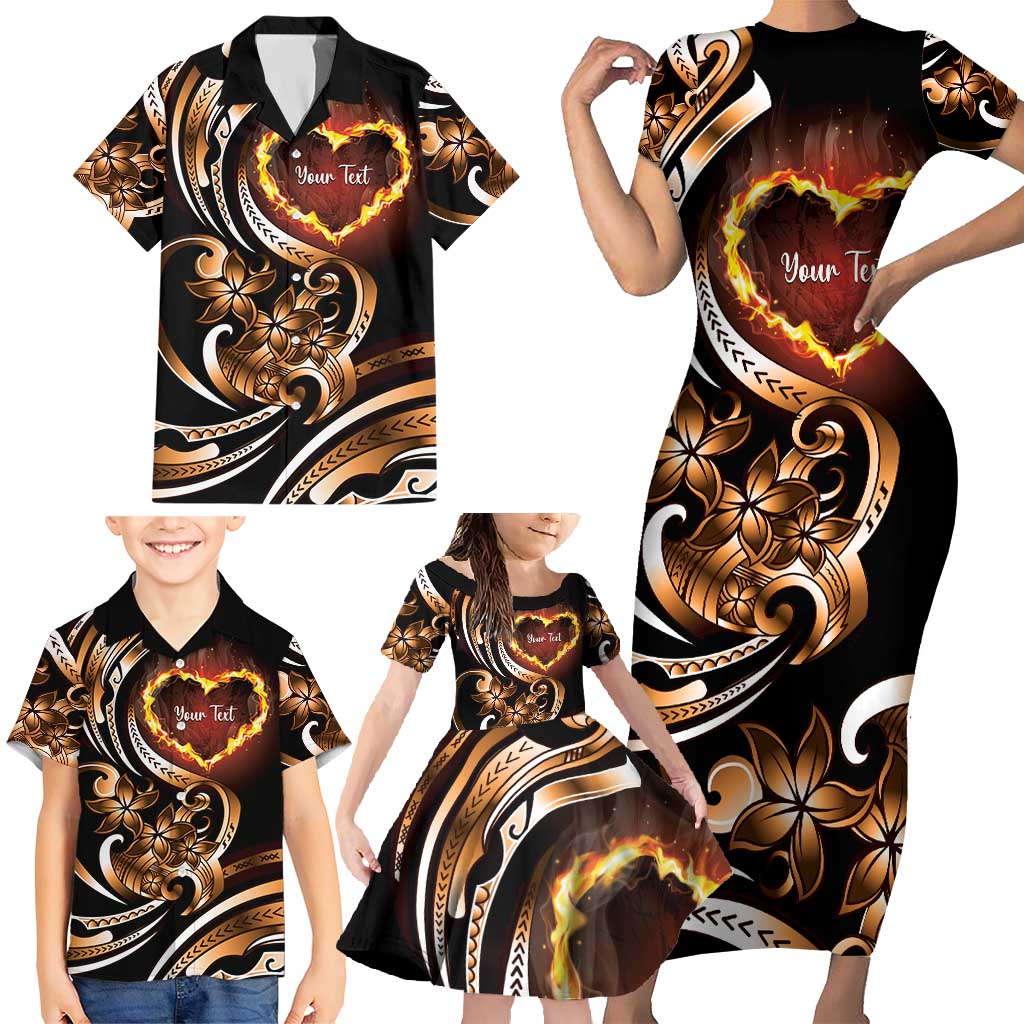 Personalised Polynesian Fiery Heart Family Matching Short Sleeve Bodycon Dress and Hawaiian Shirt Passionate Love LT01 - Polynesian Pride