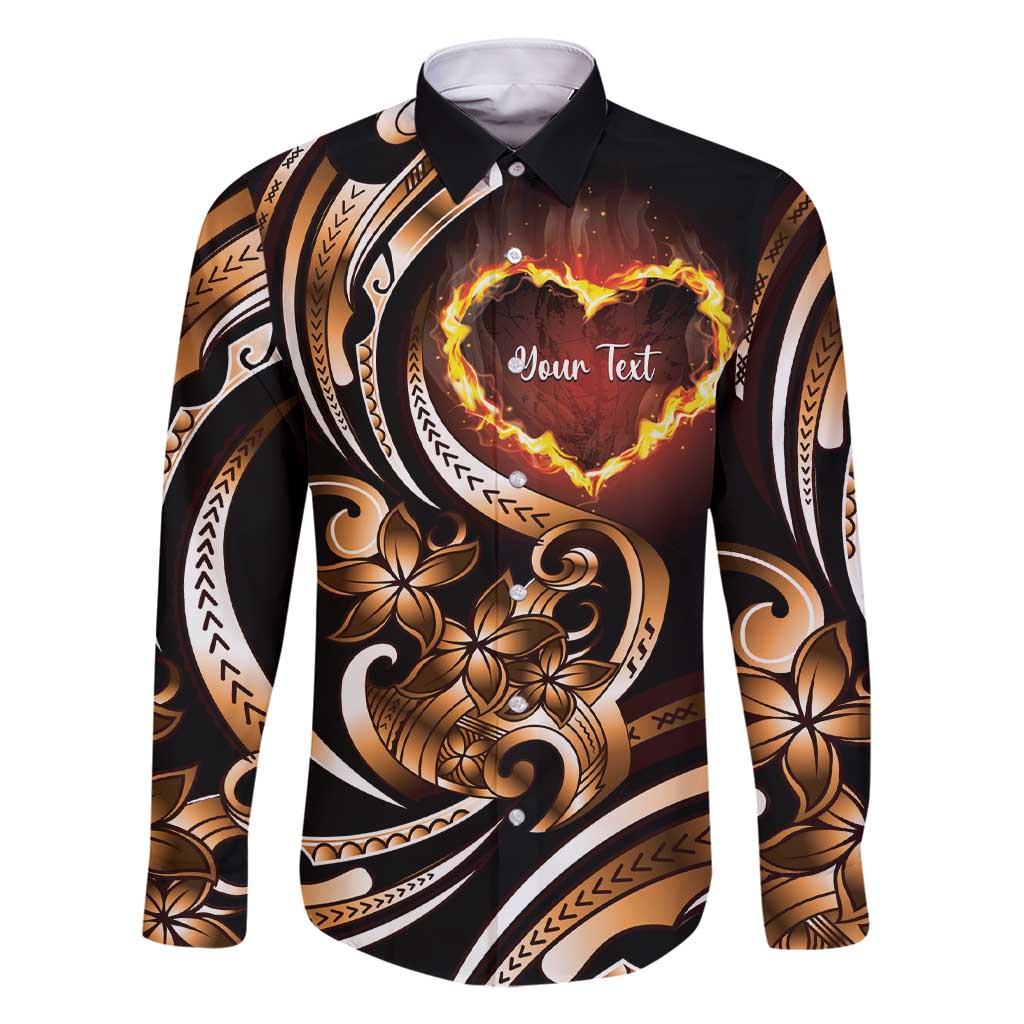 Personalised Polynesian Fiery Heart Family Matching Short Sleeve Bodycon Dress and Hawaiian Shirt Passionate Love LT01 Dad's Shirt - Long Sleeve Black - Polynesian Pride