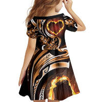Personalised Polynesian Fiery Heart Family Matching Summer Maxi Dress and Hawaiian Shirt Passionate Love