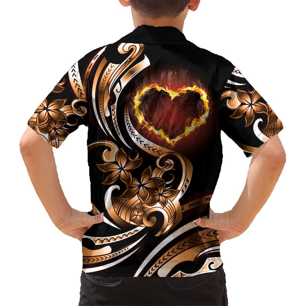 Personalised Polynesian Fiery Heart Kid Hawaiian Shirt Passionate Love