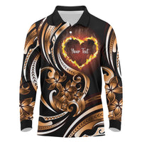 Personalised Polynesian Fiery Heart Long Sleeve Polo Shirt Passionate Love LT01 Black - Polynesian Pride