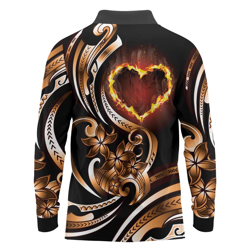 Personalised Polynesian Fiery Heart Long Sleeve Polo Shirt Passionate Love LT01 - Polynesian Pride