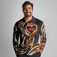 Personalised Polynesian Fiery Heart Long Sleeve Polo Shirt Passionate Love LT01 - Polynesian Pride
