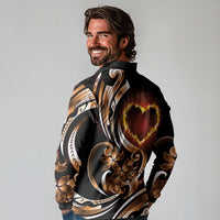 Personalised Polynesian Fiery Heart Long Sleeve Polo Shirt Passionate Love LT01 - Polynesian Pride