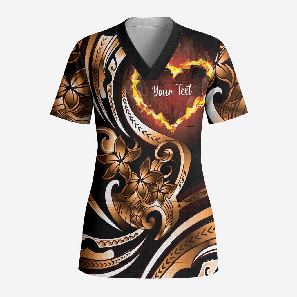 Personalised Polynesian Fiery Heart Scrub Top Passionate Love - Polynesian Pride