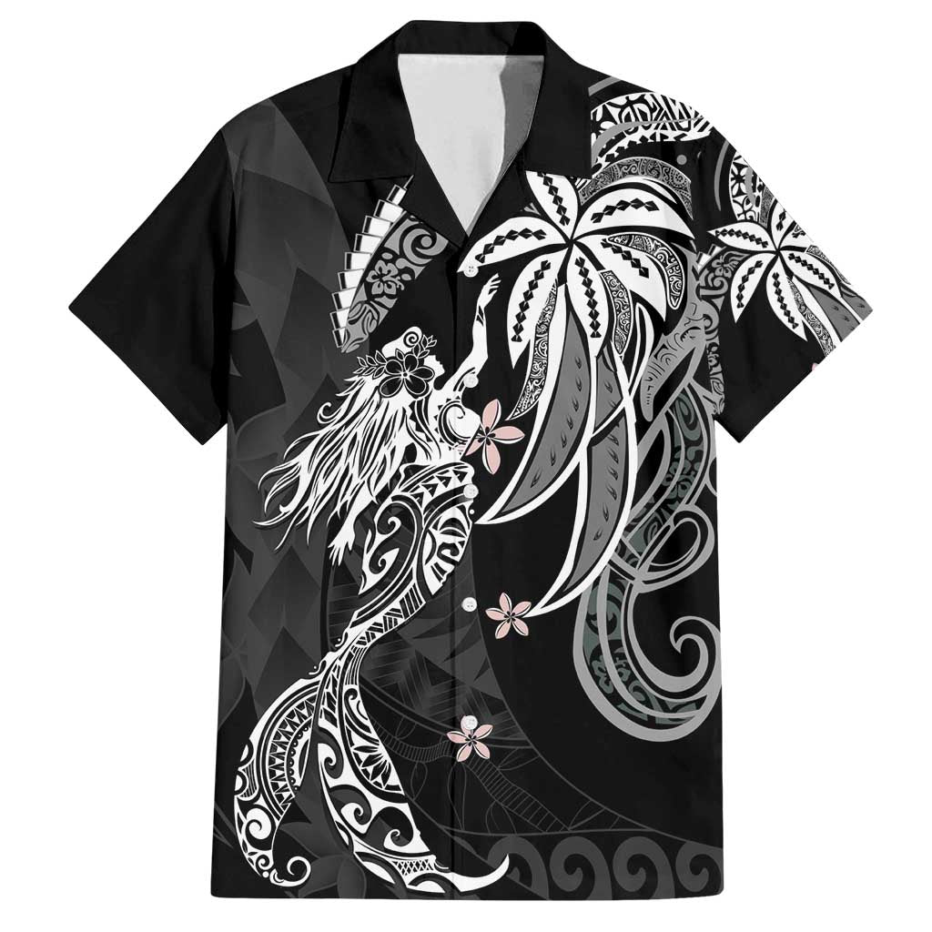 Polynesian Mermaid Plumeria Tribal Tattoo Family Matching Off Shoulder Maxi Dress and Hawaiian Shirt LT01 Dad's Shirt - Short Sleeve Black - Polynesian Pride
