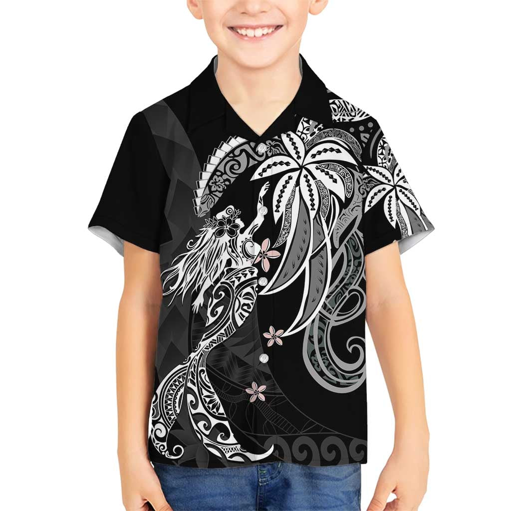 Polynesian Mermaid Plumeria Tribal Tattoo Family Matching Off Shoulder Maxi Dress and Hawaiian Shirt LT01 Son's Shirt Black - Polynesian Pride
