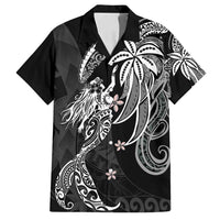 Polynesian Mermaid Plumeria Tribal Tattoo Family Matching Off Shoulder Short Dress and Hawaiian Shirt