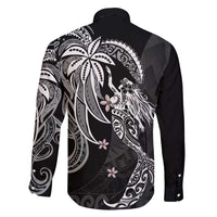 Polynesian Mermaid Plumeria Tribal Tattoo Family Matching Off Shoulder Short Dress and Hawaiian Shirt