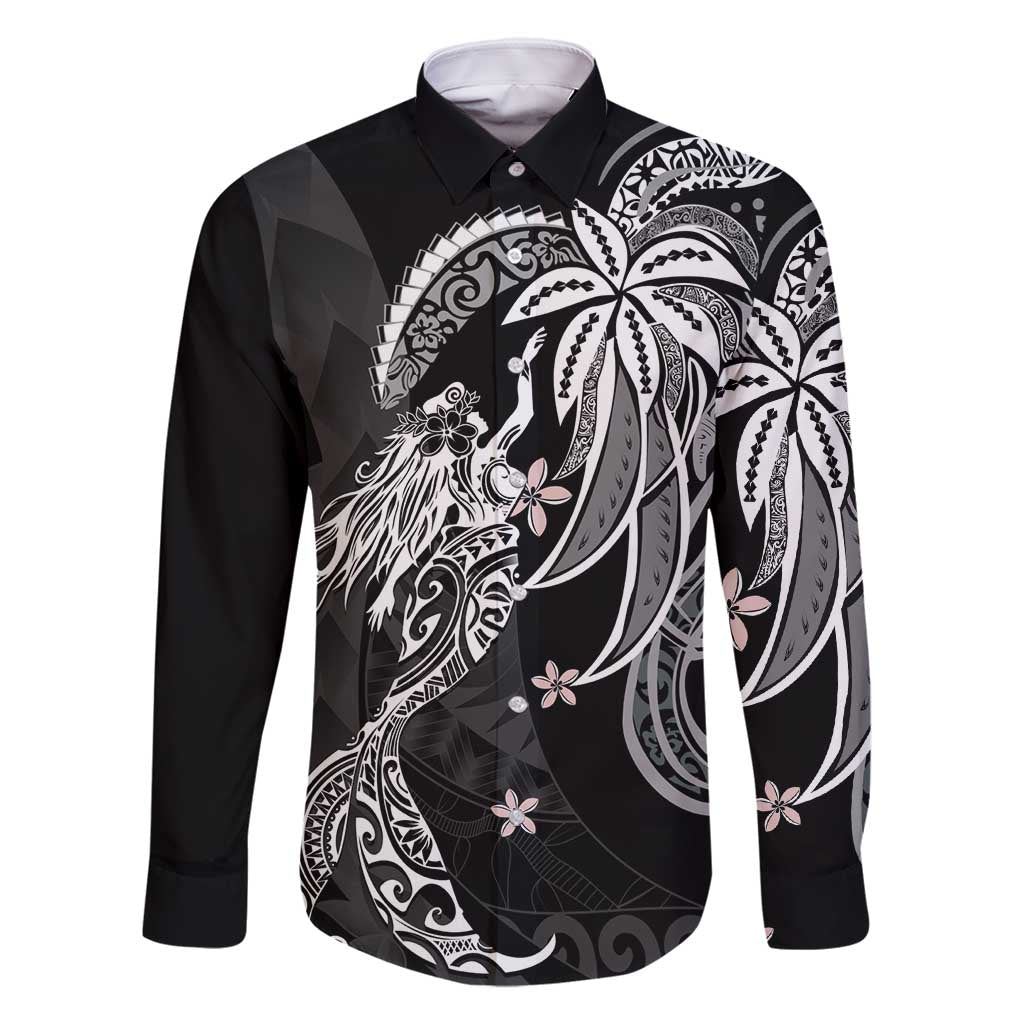 Polynesian Mermaid Plumeria Tribal Tattoo Family Matching Summer Maxi Dress and Hawaiian Shirt LT01 Dad's Shirt - Long Sleeve Black - Polynesian Pride