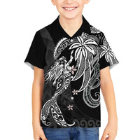 Polynesian Mermaid Plumeria Tribal Tattoo Family Matching Tank Maxi Dress and Hawaiian Shirt LT01 Son's Shirt Black - Polynesian Pride