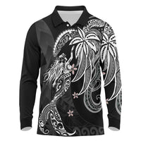 Polynesian Mermaid Plumeria Tribal Tattoo Long Sleeve Polo Shirt LT01 Black - Polynesian Pride