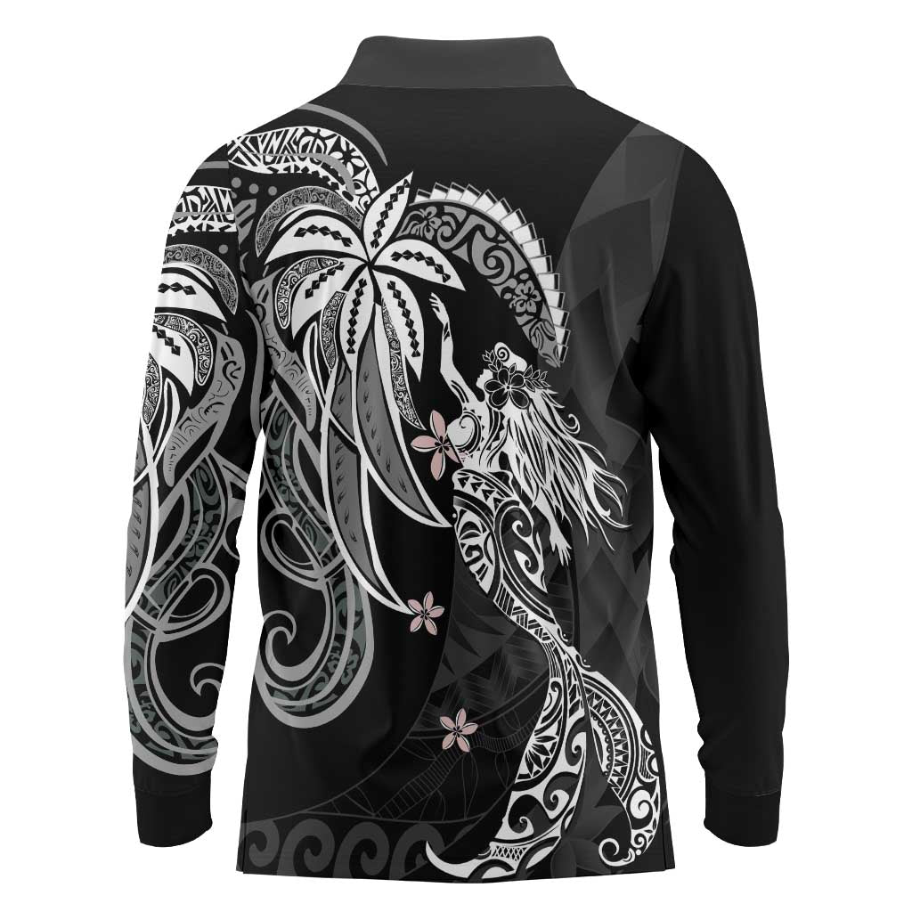 Polynesian Mermaid Plumeria Tribal Tattoo Long Sleeve Polo Shirt LT01 - Polynesian Pride