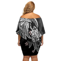 Polynesian Mermaid Plumeria Tribal Tattoo Off Shoulder Short Dress