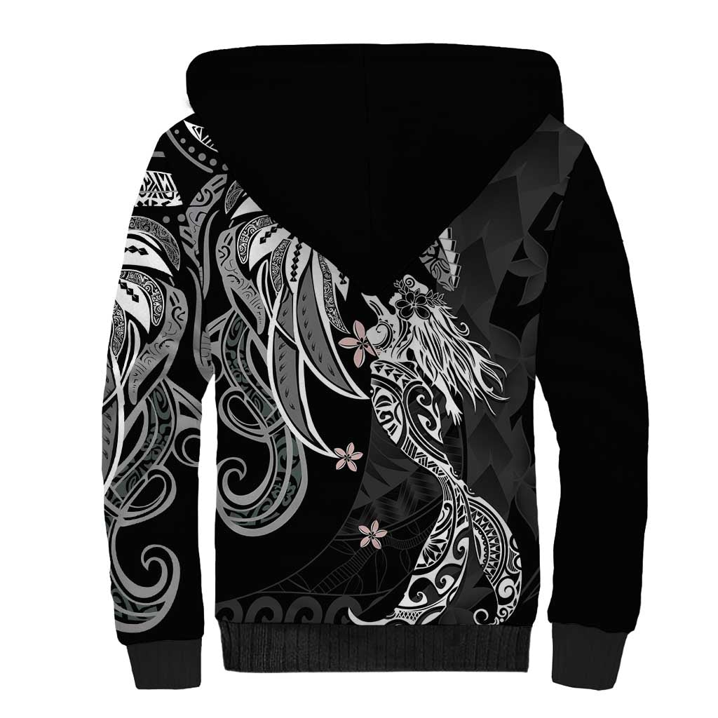 Polynesian Mermaid Plumeria Tribal Tattoo Sherpa Hoodie