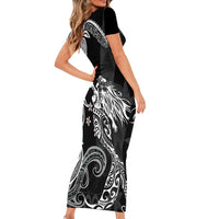 Polynesian Mermaid Plumeria Tribal Tattoo Short Sleeve Bodycon Dress