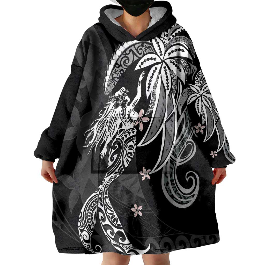 Polynesian Mermaid Plumeria Tribal Tattoo Wearable Blanket Hoodie