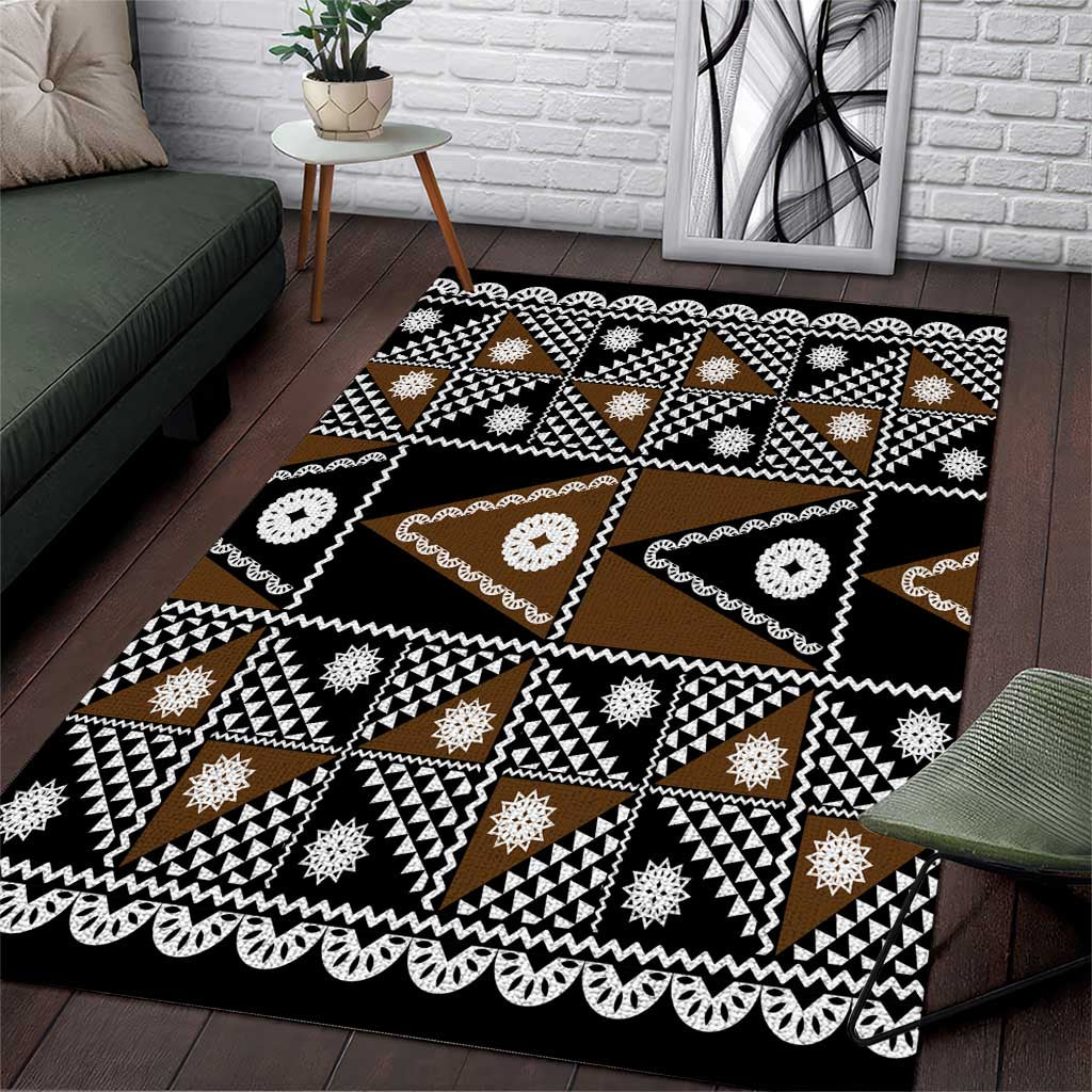 Fiji Brown Masi Pattern Area Rug Fijian Tapa