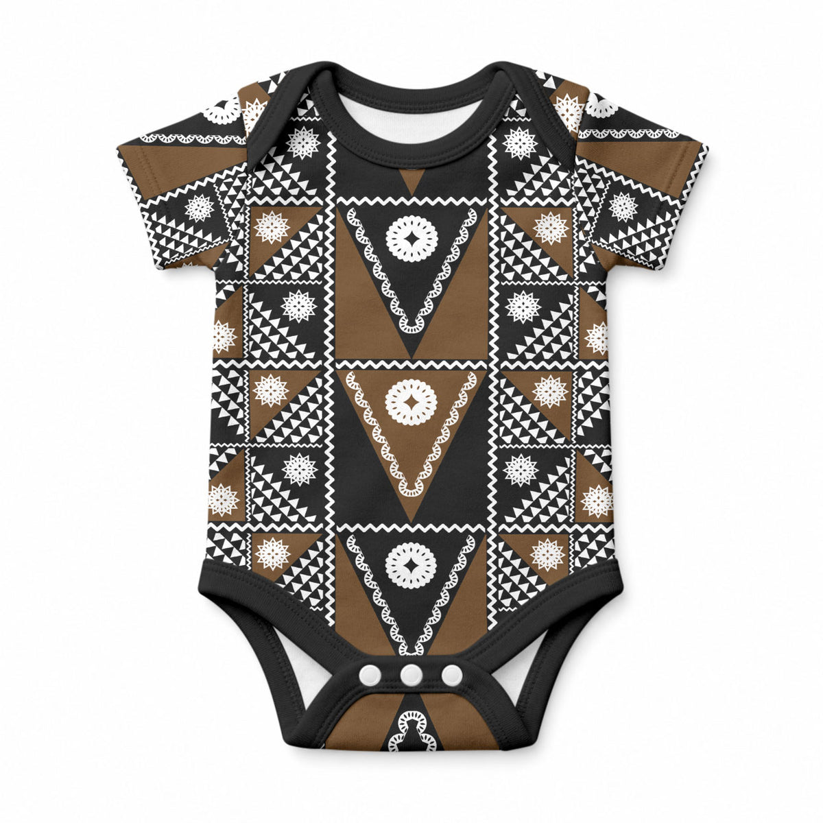 Fiji Brown Masi Pattern Baby Onesie Fijian Tapa