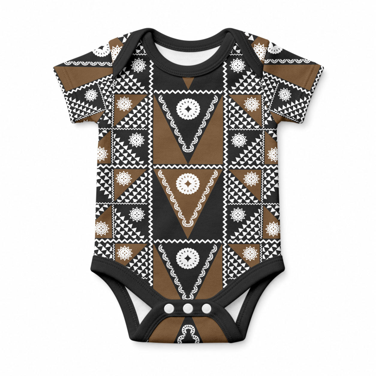 Fiji Brown Masi Pattern Baby Onesie Fijian Tapa