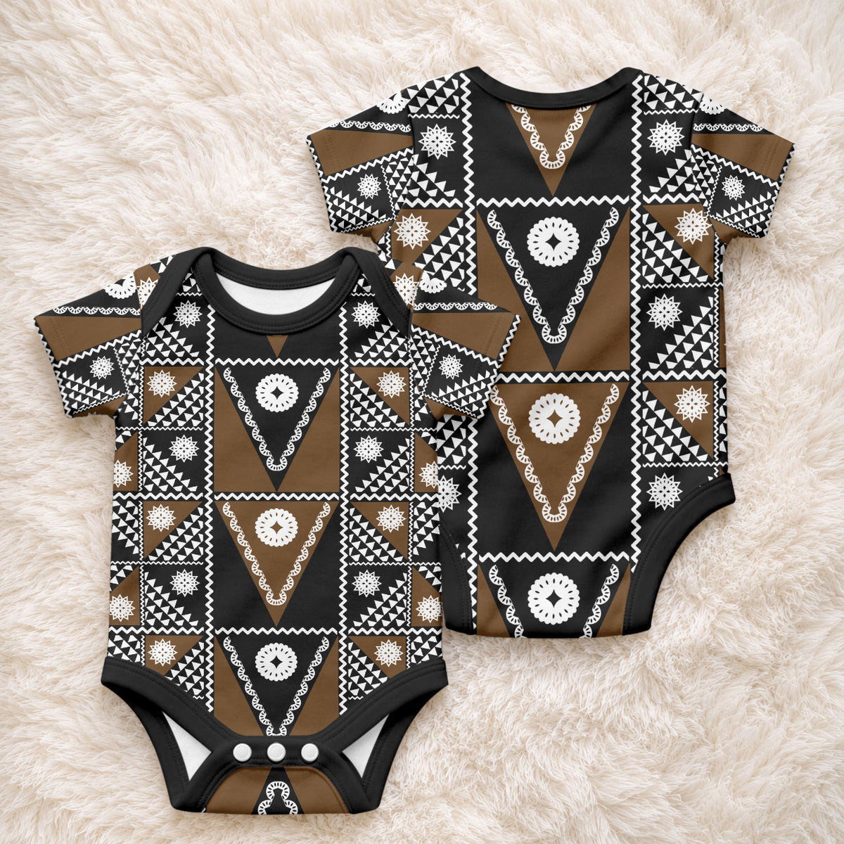 Fiji Brown Masi Pattern Baby Onesie Fijian Tapa