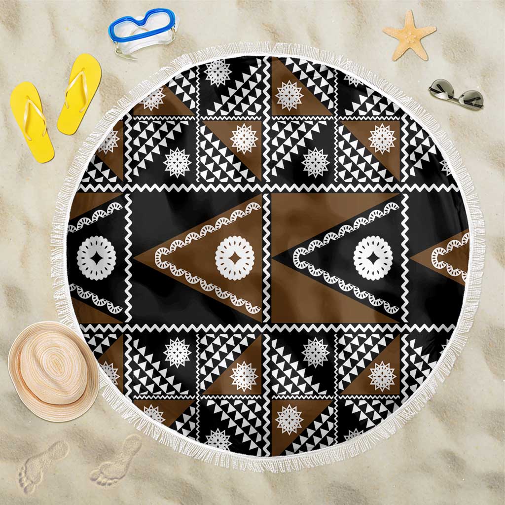 Fiji Brown Masi Pattern Beach Blanket Fijian Tapa