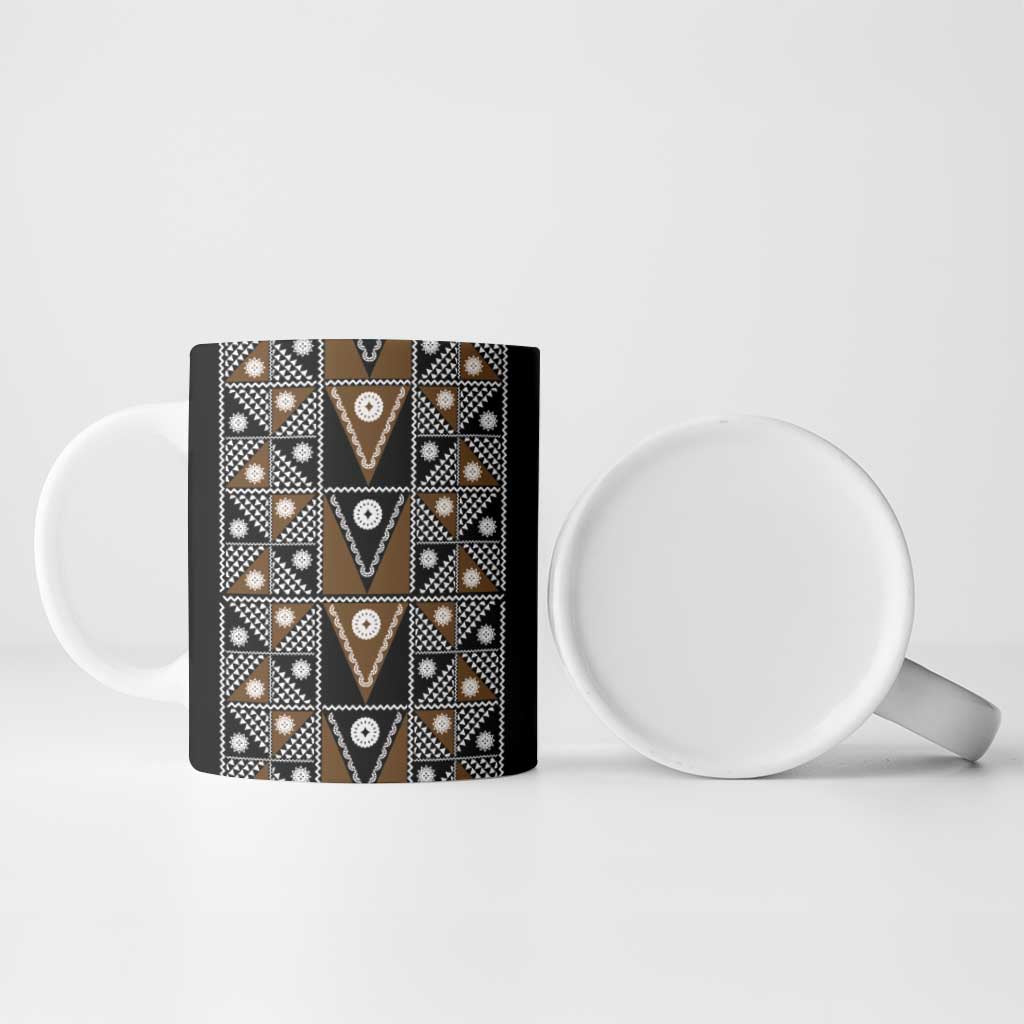 Fiji Brown Masi Pattern Ceramic Mug Fijian Tapa