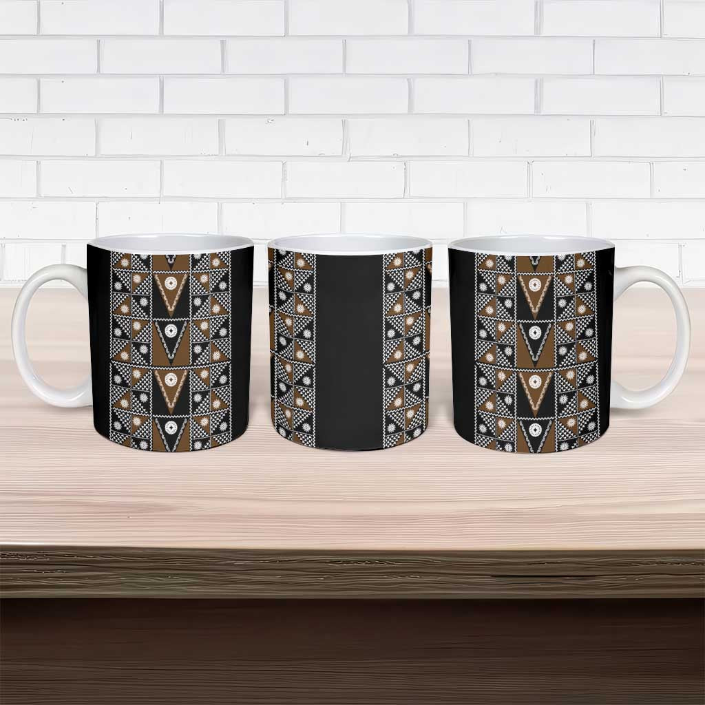 Fiji Brown Masi Pattern Ceramic Mug Fijian Tapa
