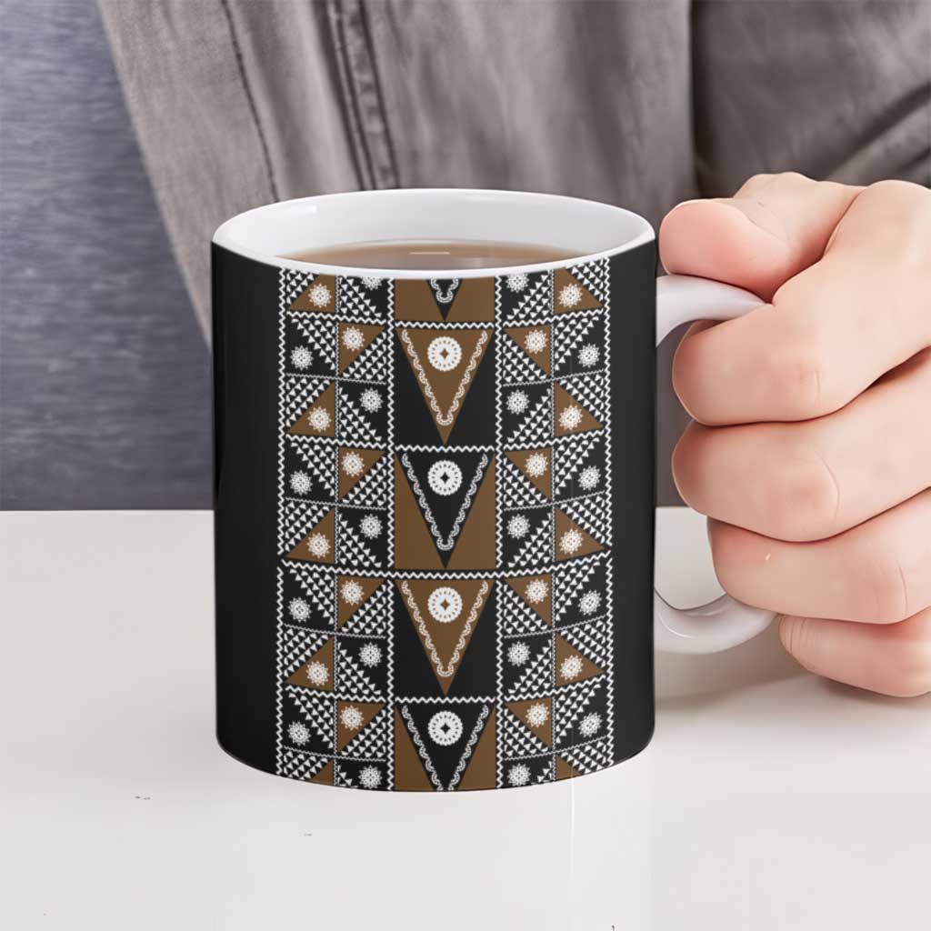 Fiji Brown Masi Pattern Ceramic Mug Fijian Tapa