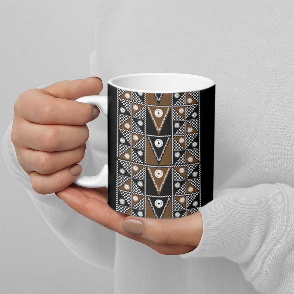 Fiji Brown Masi Pattern Ceramic Mug Fijian Tapa